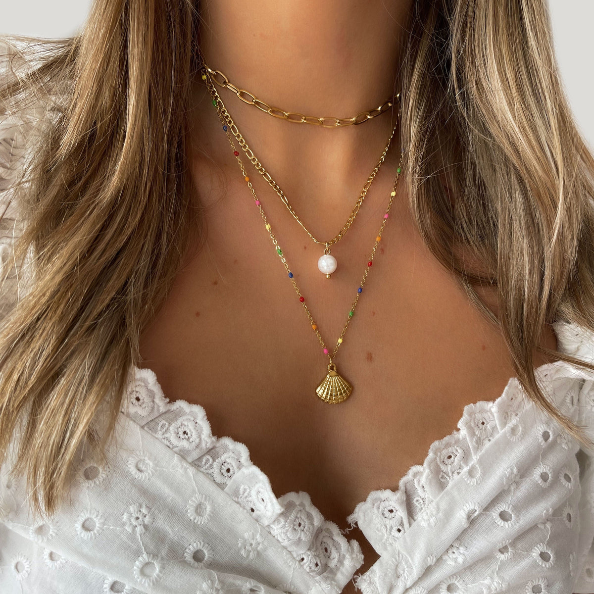 BohoMoon Stainless Steel Confetti Pearl Layered Necklace Gold