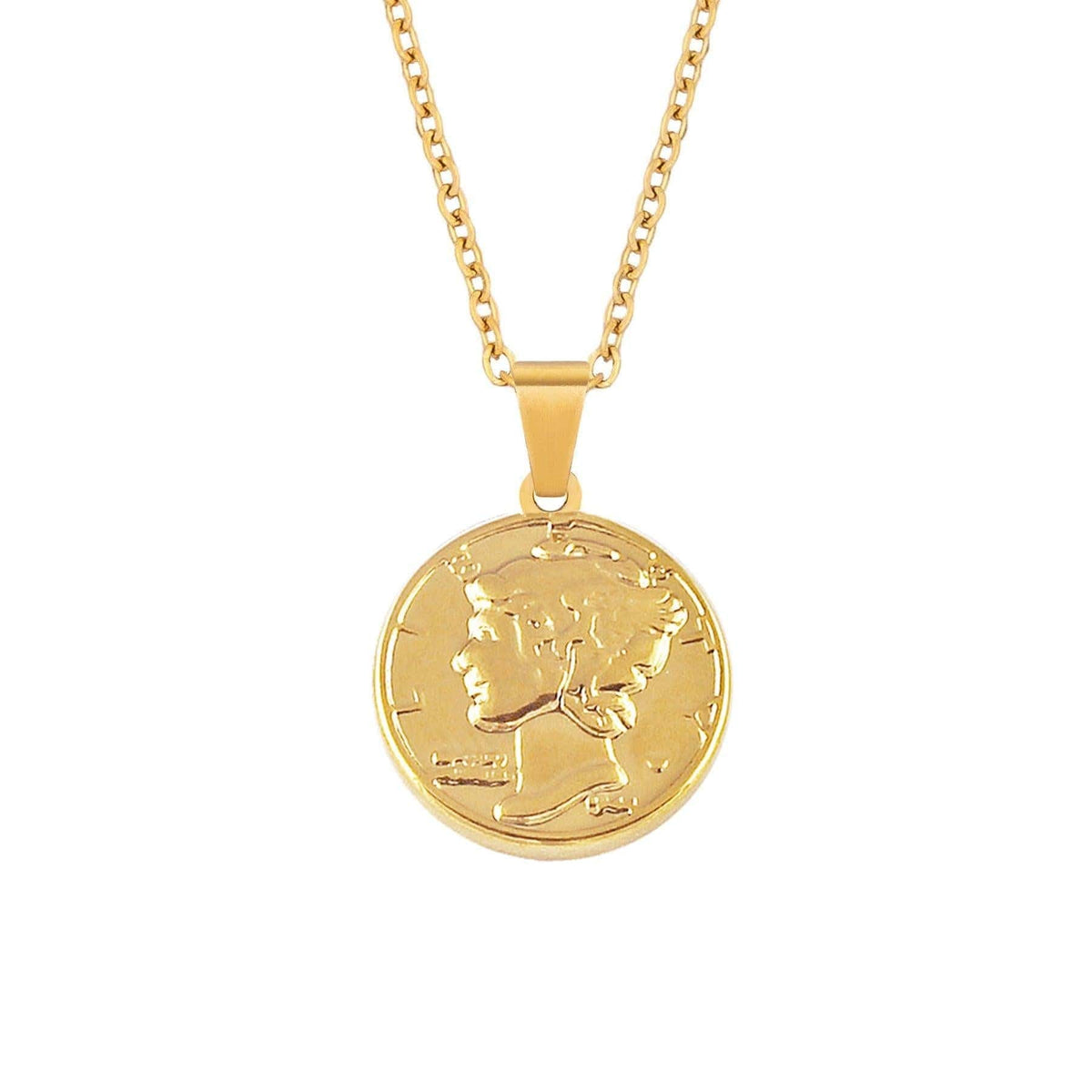 BohoMoon Stainless Steel Dime Coin Necklace / Choker Choker / Gold