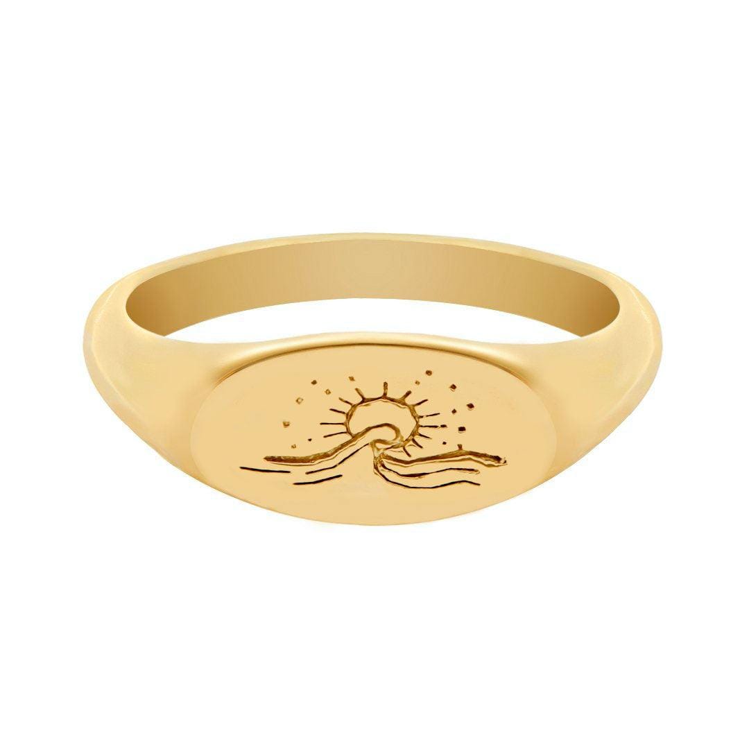 BohoMoon Stainless Steel Ocean Waves Signet Ring Gold / US 5 / UK J / EUR 49 (x small)