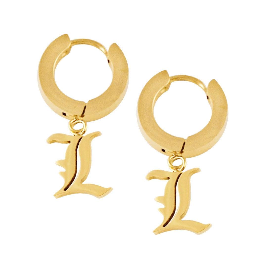 BOHOMOON Stainless Steel Old English Initial Hoop Earrings A / Gold
