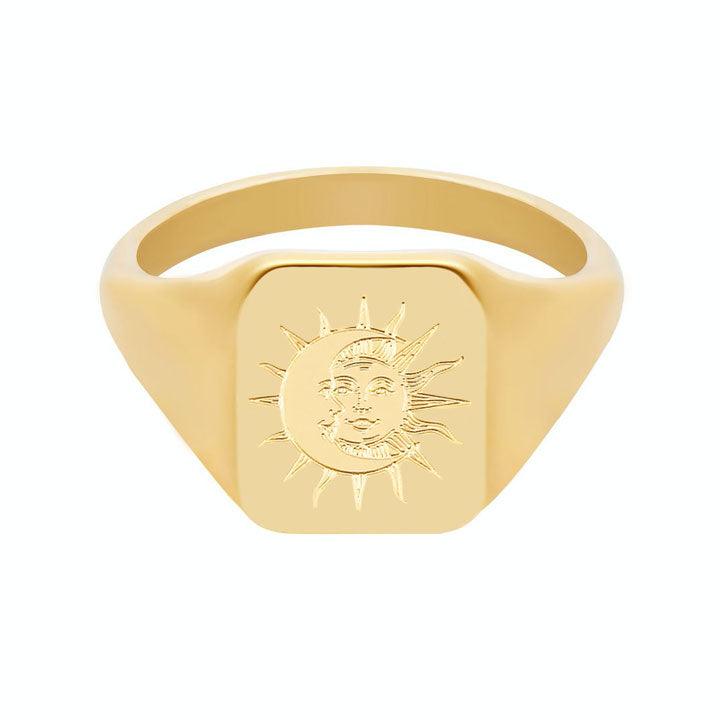 BohoMoon Stainless Steel Solar System Signet Ring Gold / US 6 / UK L / EUR 51 (small)