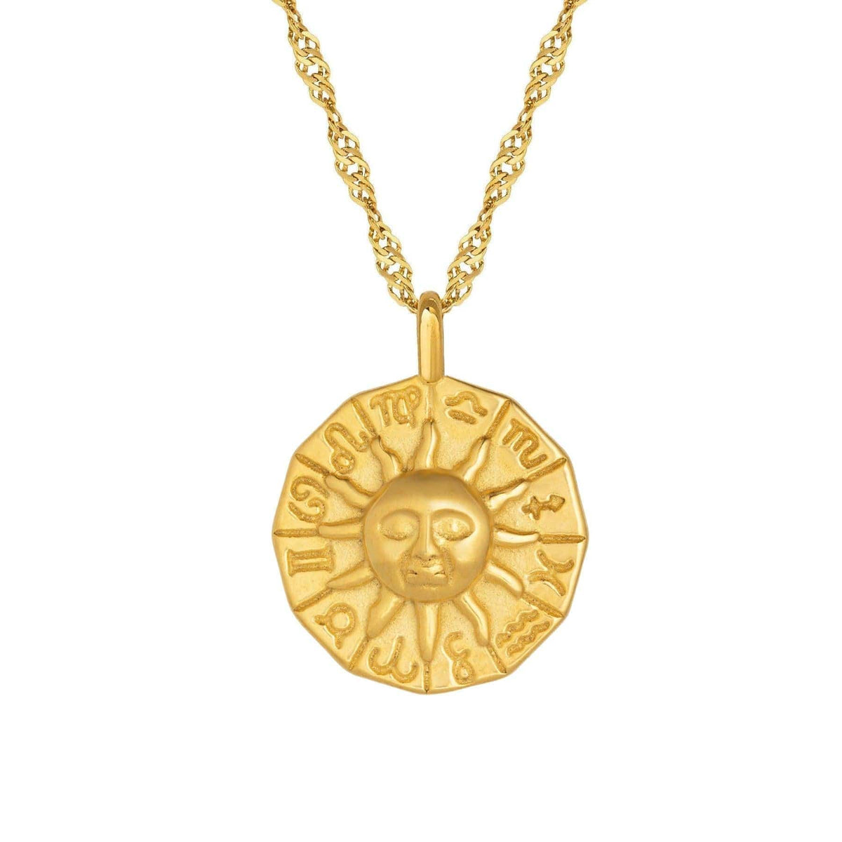 BohoMoon Stainless Steel Sundial Zodiac Necklace Gold