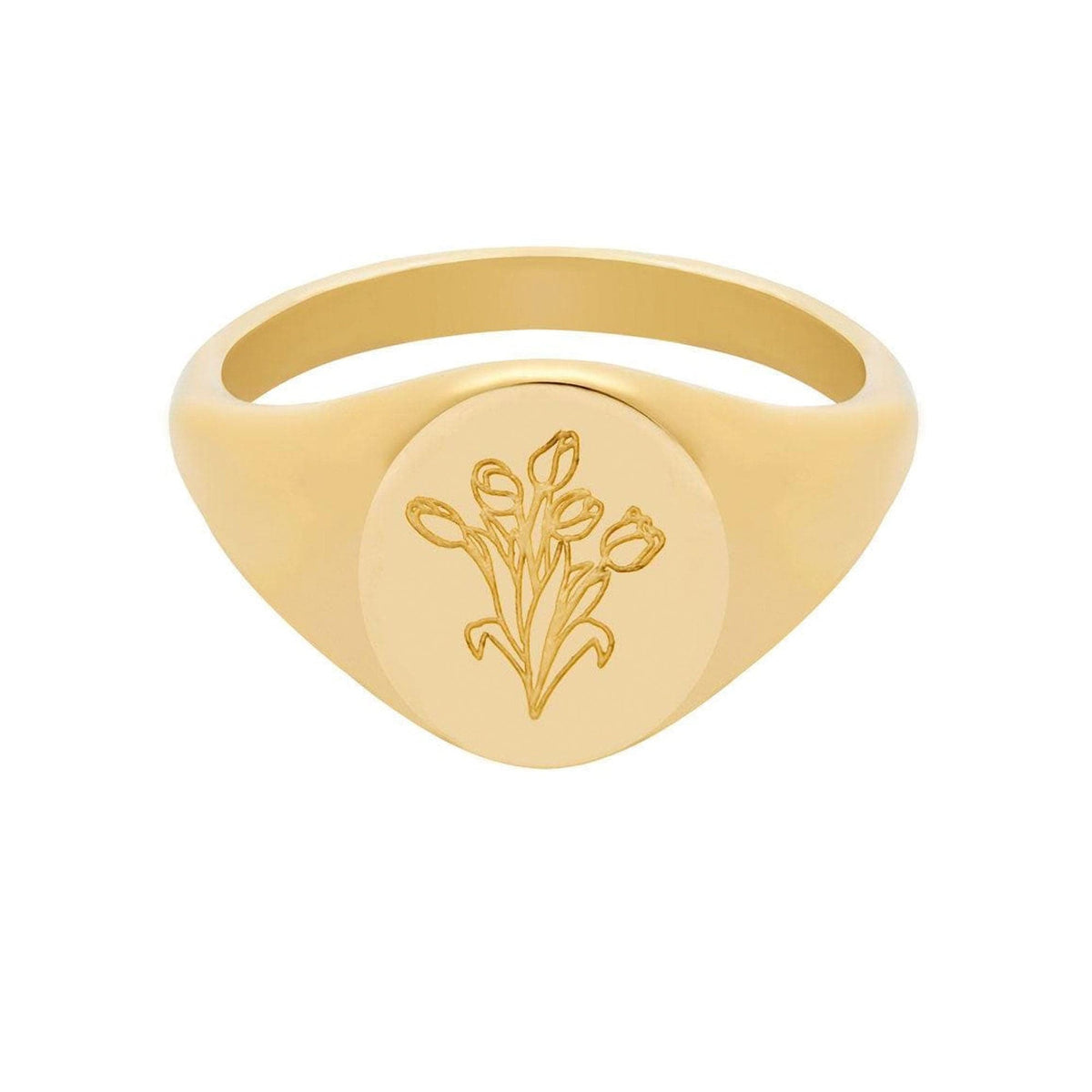 BohoMoon Stainless Steel Tulips Signet Ring Gold / US 5 / UK J / EUR 49 (x small)
