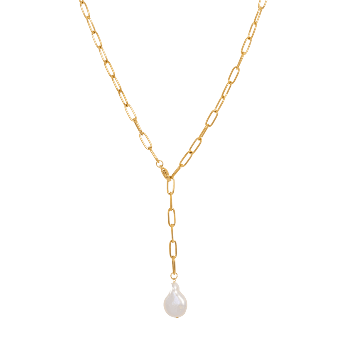 BohoMoon Stainless Steel Miyan Pearl Lariat Necklace Gold